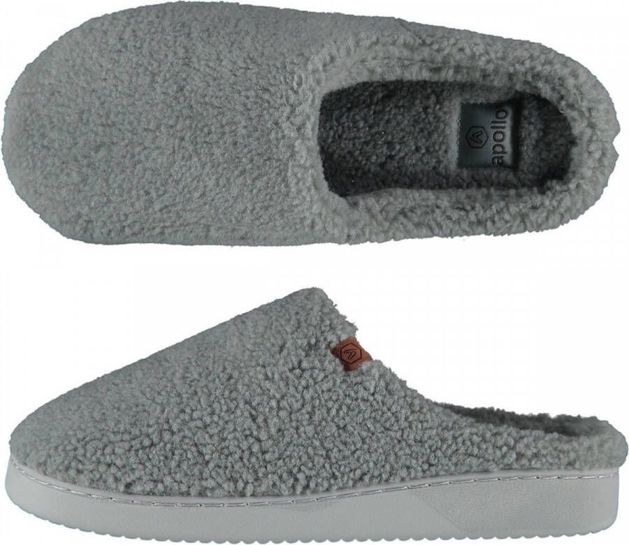 Apollo Heren instap slippers pantoffels teddy wol grijs