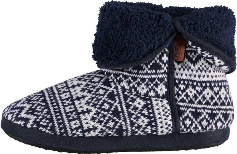 Apollo Hoge navy blauwe Nordic patroon pantoffels sloffen voor heren Huissloffen voor mannen Pantoffel laarzen laarsjes 41