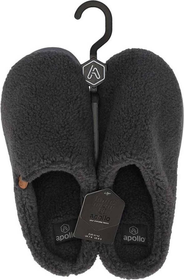 Apollo Heren instap slippers pantoffels teddy wol antraciet