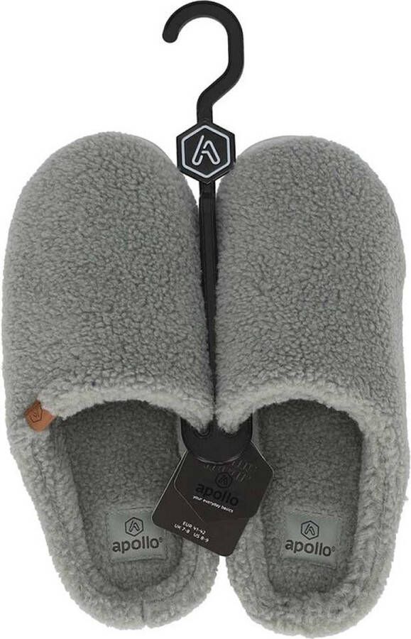 Apollo Heren instap slippers pantoffels teddy wol grijs