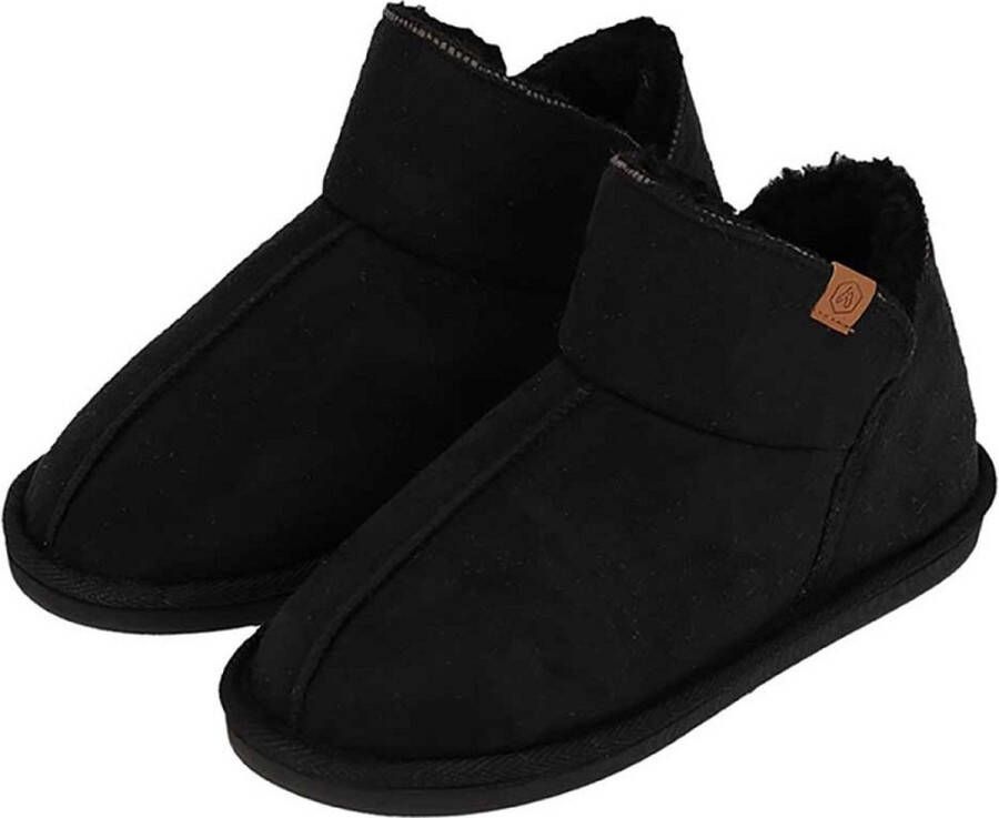 Apollo Pantoffels Dames Boots Suede Zwart Sloffen Hoog Model Harde zool met grip