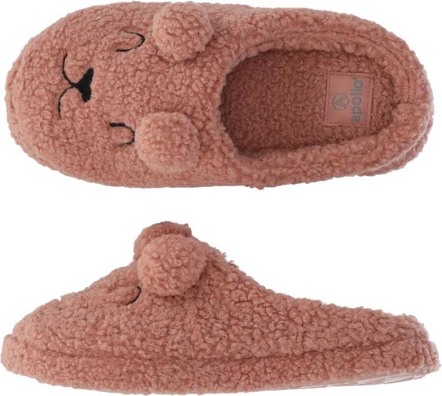 Apollo Pantoffels Dames Teddy Bear Roze Instap Sloffen Gevoerd met Warm Fleece