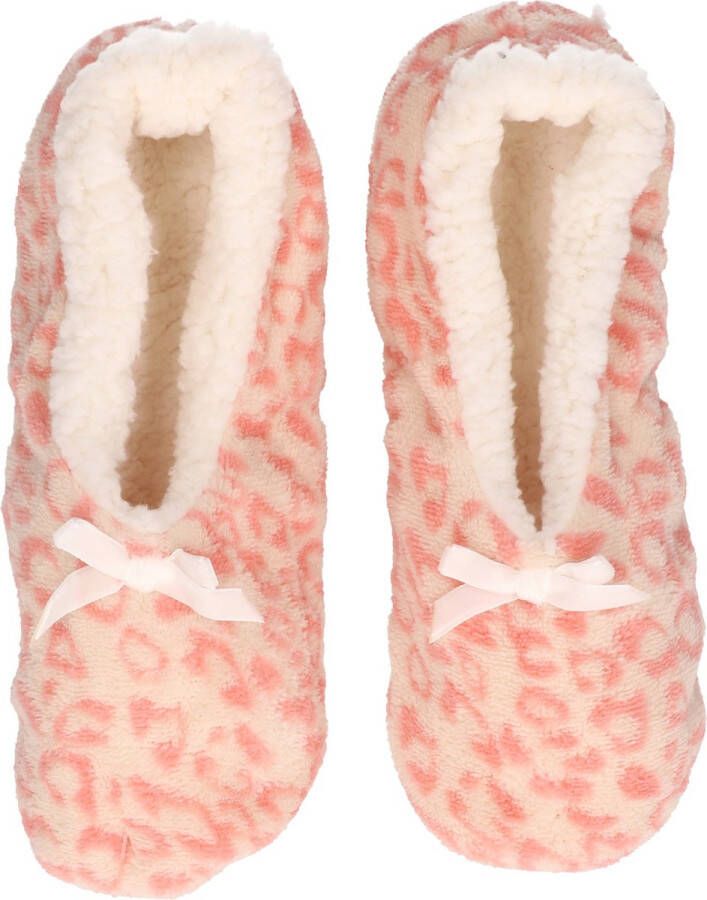 Apollo Roze panterprint luipaardprint ballerina pantoffels sloffen voor dames Dierenprint huissloffen voor vrouwen 37