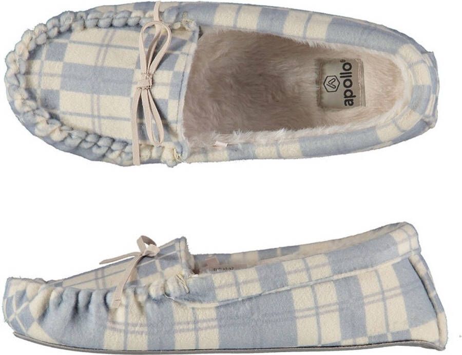 Apollo Sloffen dames moccassin vilt look met ruitmotief Grijs