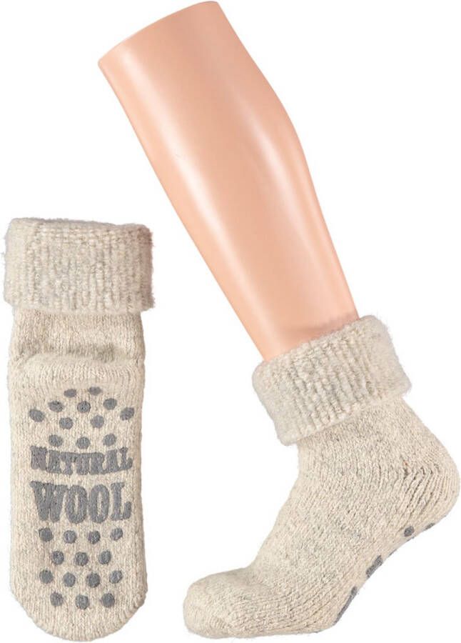 Apollo Slofsok anti slip wol lekker warm Beige