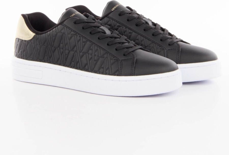 Armani Exchange Zwarte Leren Geometrisch Patroon Sneakers Black Dames