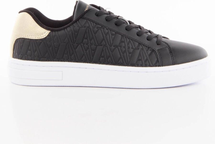 Armani Exchange Zwarte Leren Geometrisch Patroon Sneakers Black Dames