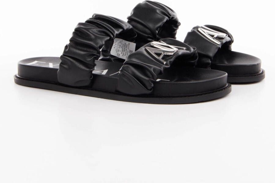 Armani Exchange Gerimpelde Zilveren Sandalen Black Dames