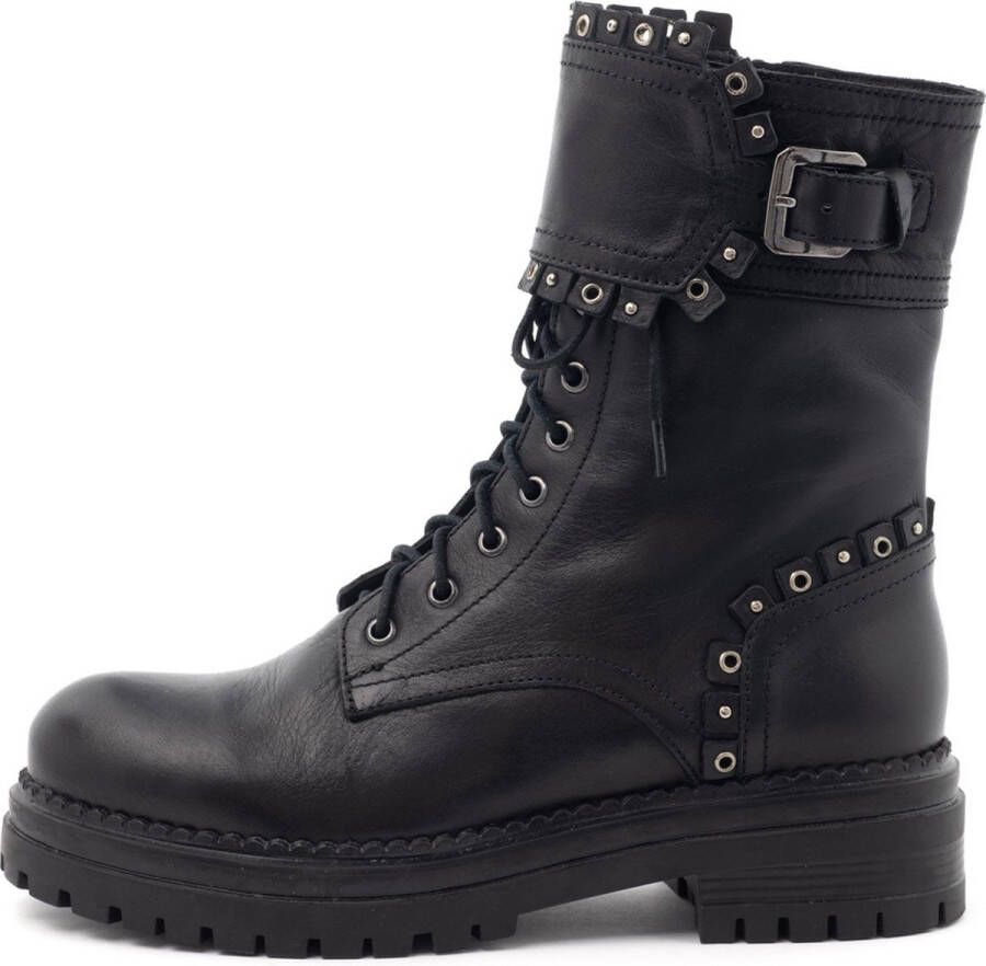 Babouche Chloe veterboot studs black leather maaat