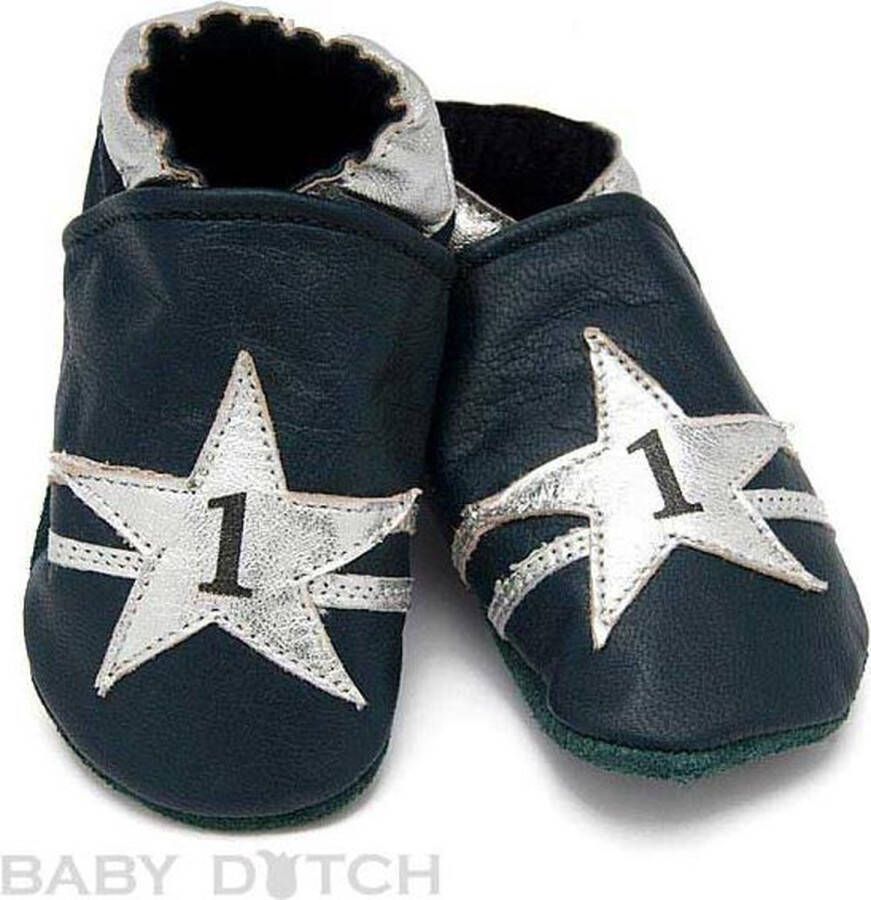 Baby Dutch Leren babyslofjes Blauw ster zilver