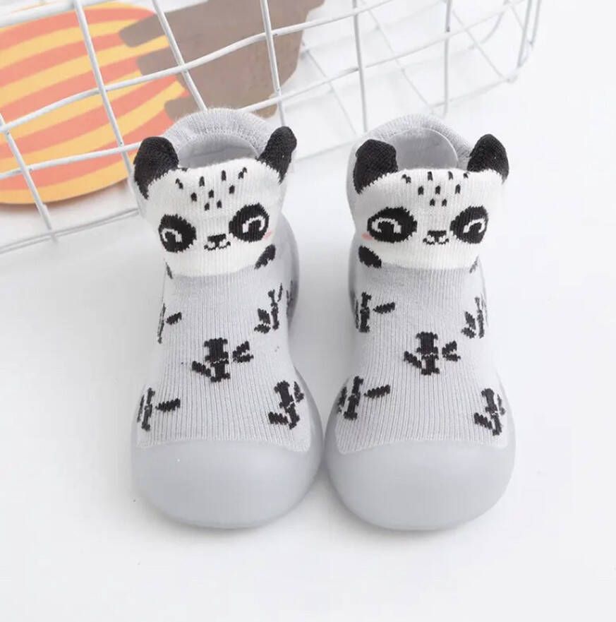 Baby-slofje.nl Anti-slip babyschoentjes Sokslofen Eerste loopschoentjes van Baby-Slofje Grijs Panda