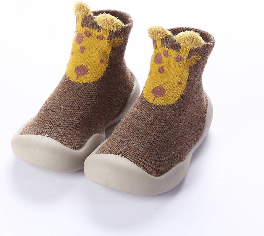 Baby-slofje.nl Anti-slip Babyschoentjes Soksloffen Eerste loopschoentjes van Baby-slofje Bruin Giraffe