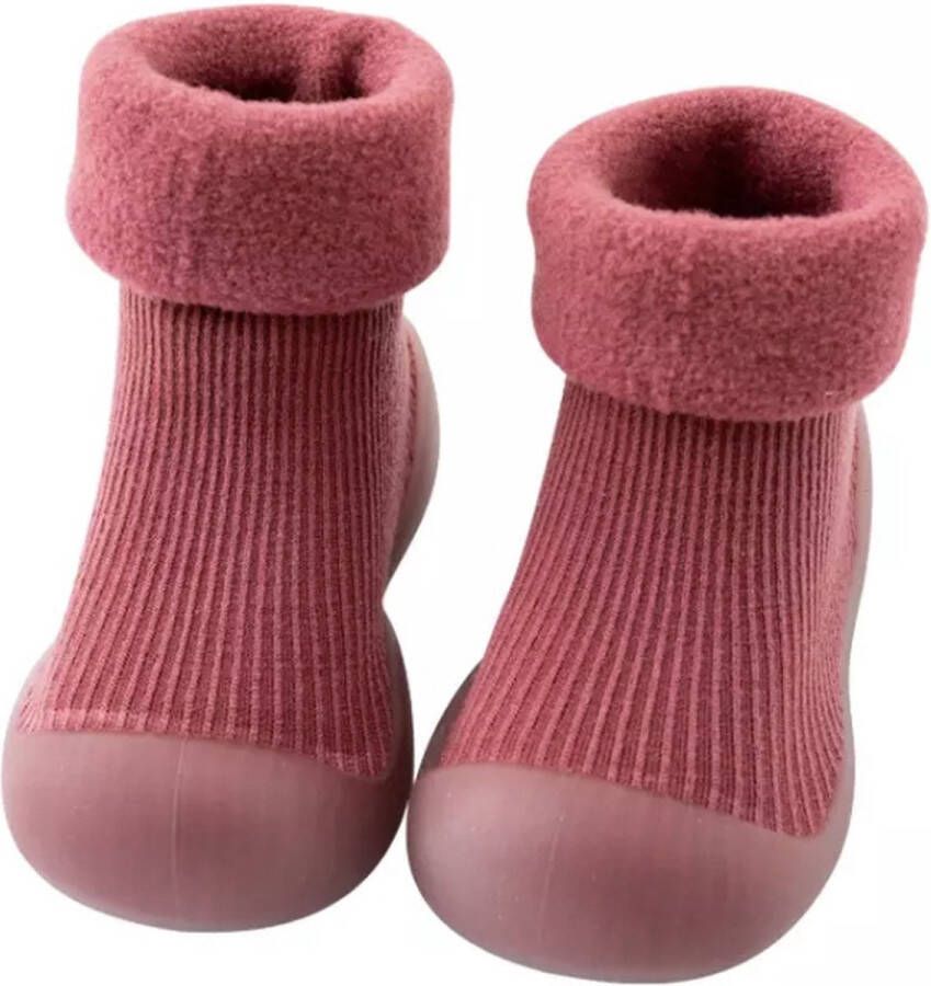 Baby-slofje.nl Fleece anti-slip babyschoentjes Sok Sloffen Eerste loopschoentjes van Baby-Slofje Effen donkerrood