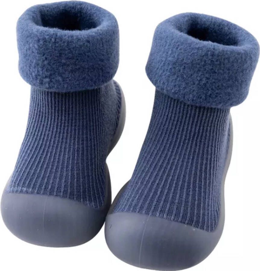 Baby-slofje.nl Fleece anti-slip babyschoentjes Sok sloffen Eerste loopschoentjes van Baby-Slofje Effen blauw