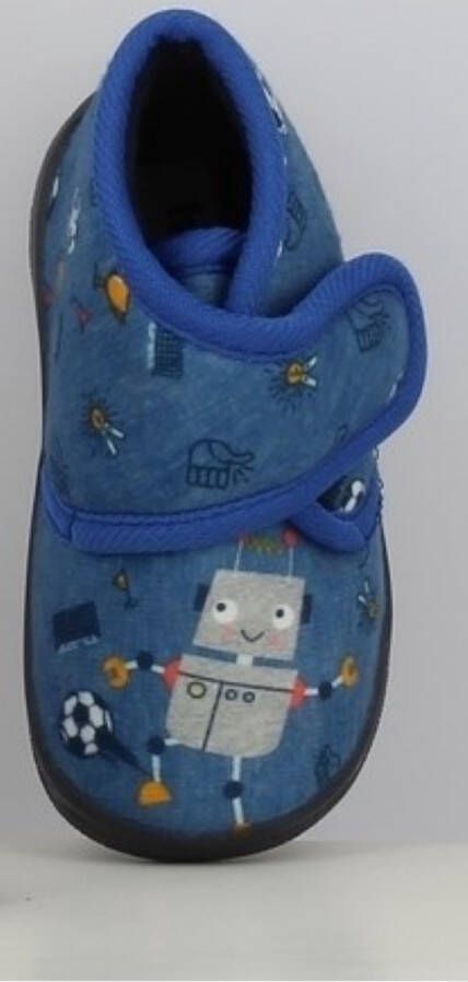 BBS Jongens baby peuter kleuter robot pantoffels Blauw met leuke robot figuur sterke antislip