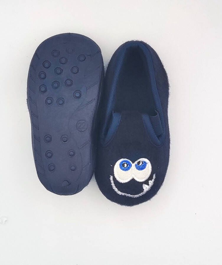 BBS en baby peuter kleuter monster pantoffels blauw met leuke gezichtje sterke antislip instappers met elastiek op de voet