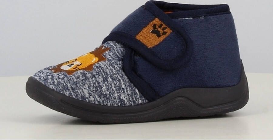 BBS Jongens baby peuter kleuter leeuw pantoffels Marine en jeans met leeuw sterke antislip