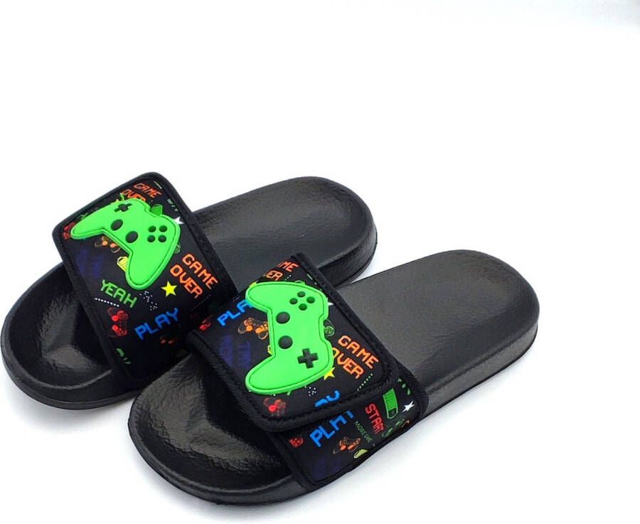 BBS Jongens rubberen slippers marine gaming instap sloffen ideaal voor thuis of als strand bad slipper goede grip