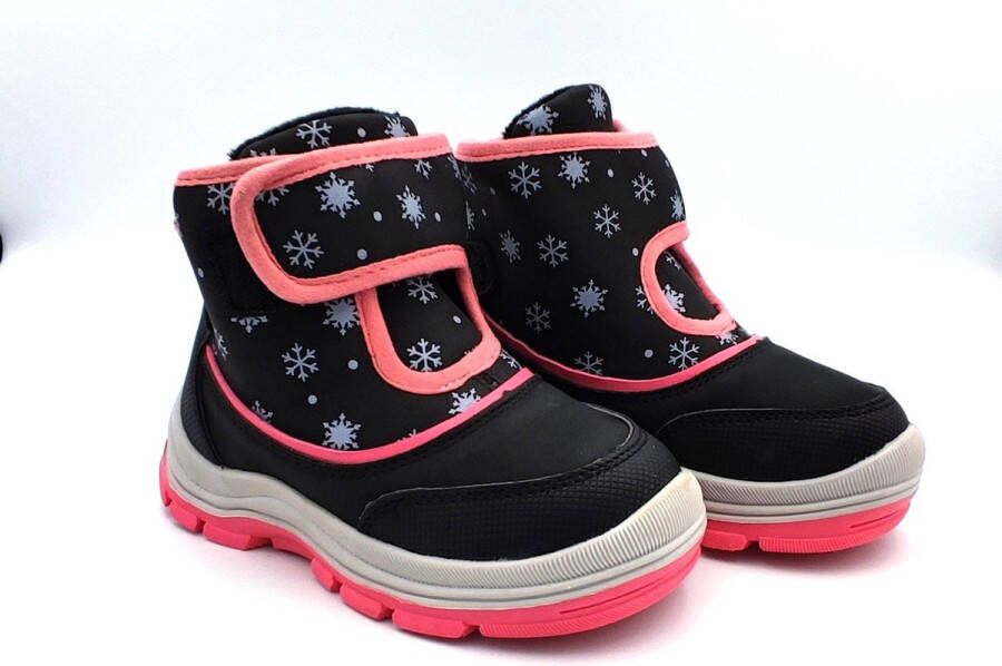 BBS Meisjes gevoerde sneeuwschoenen snowboots winterschoenen zwart met roze accenten en sneeuwvlokken zeer stevig en goede pasvorm ideaal voor in de sneeuw