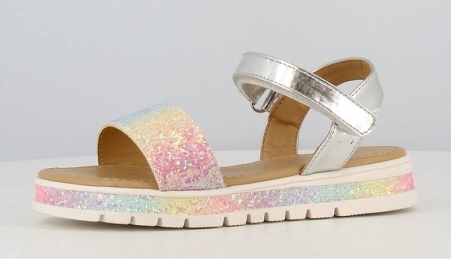 BBS Meisjes zomer sandalen zilver met regenboog glitters klittenband sluiting : BACK TO SCHOOL