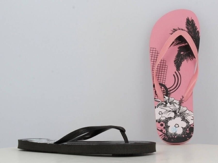 BBS Slipper voor dames roze met zwart witte tekening ideale bad strand slipper