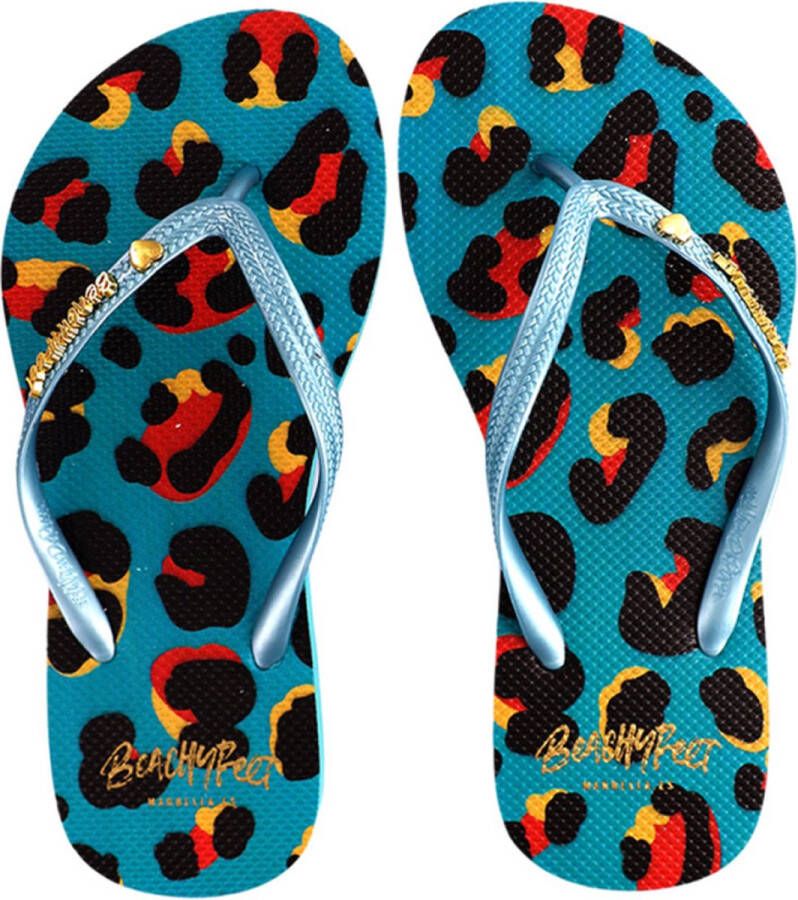 BeachyFeet Teenslippers Retro Leopardo Blauw