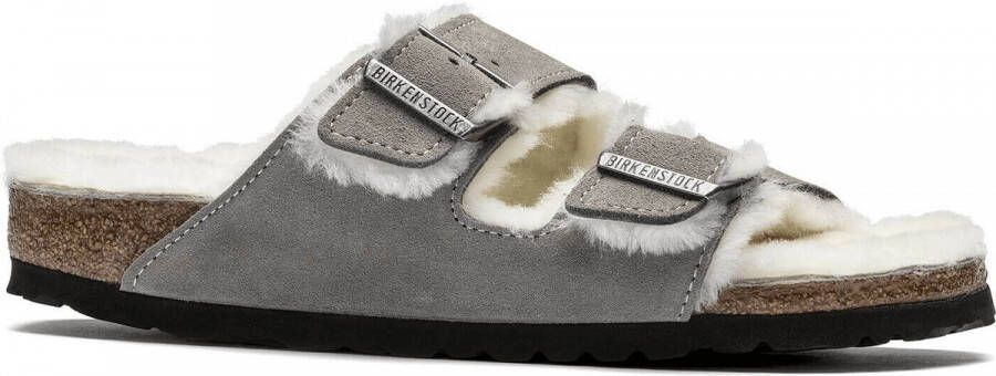 Birkenstock Arizona Shearling Slippers Stone Coin Narrow fit | Grijs | Suède