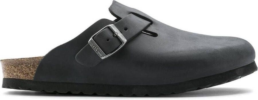 Birkenstock Suede Leren Boston Muiltjes met Anatomisch Voetbed Zwart