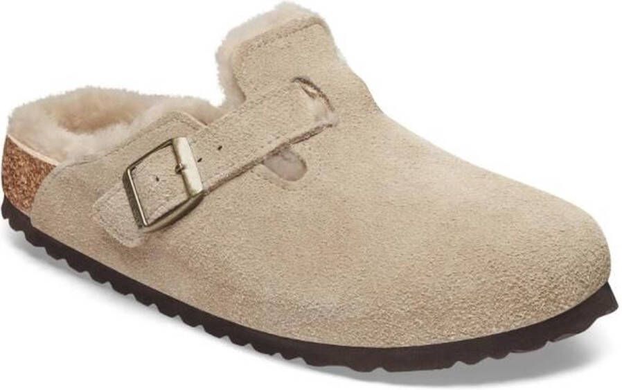 Birkenstock Boston Shearling Suede Leather Fur Taupe