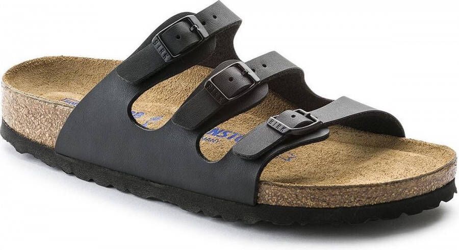 BIRKENSTOCK Slippers Dames Soft Foodbed Maat: 43 Materiaal: Leer Kleur: Zwart