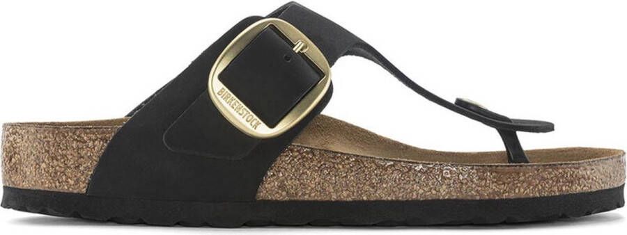 Birkenstock Zwarte Nubuck Big Buckle Slides Zwart Dames