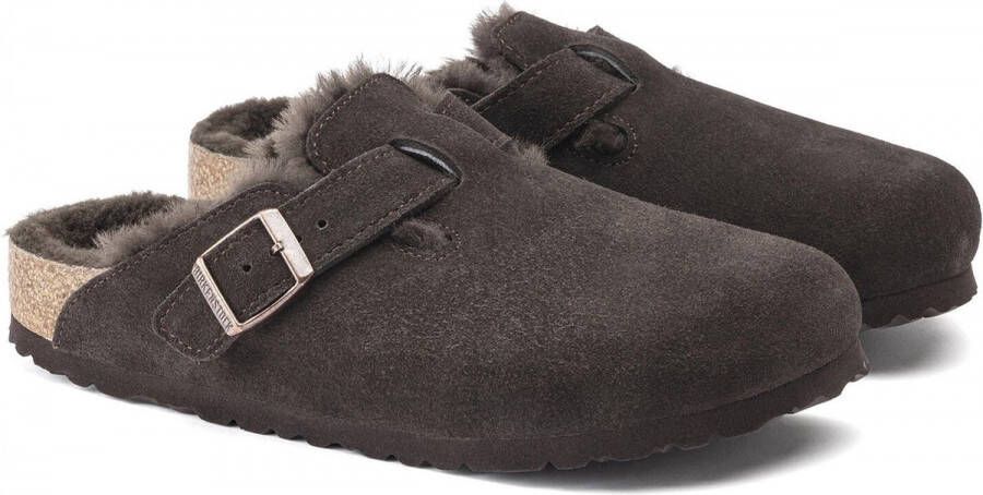 Birkenstock slipper BOSTON Shearling Mocca Suede Leather narrow