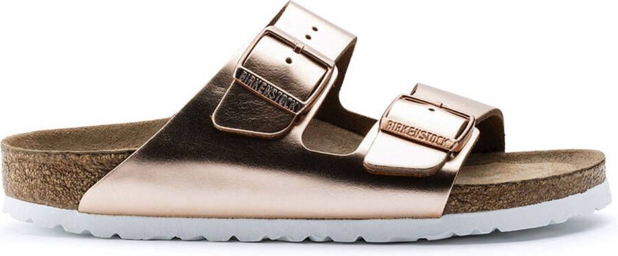 Birkenstock Slippers ARIZONA SFB in smalle schoenwijdte metallic-look met soft-voetbed