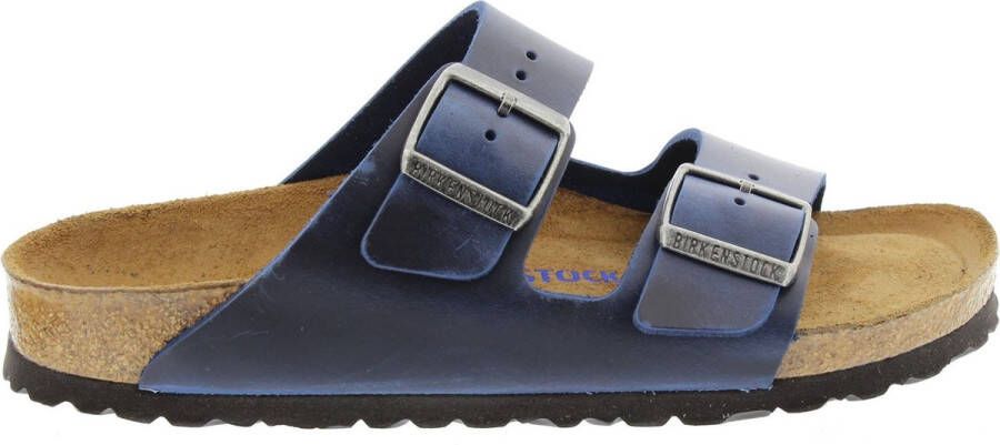 Birkenstock Blauwe Leren Sliders voor Heren Blue Heren