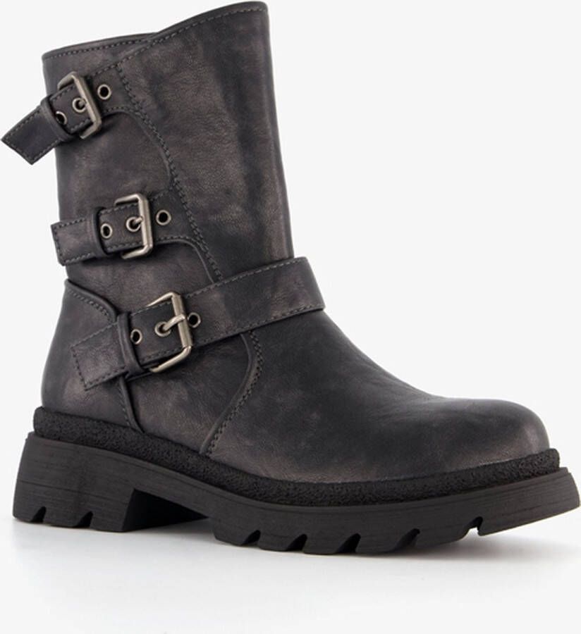 BLUE BOX dames biker boots met gespen grijs