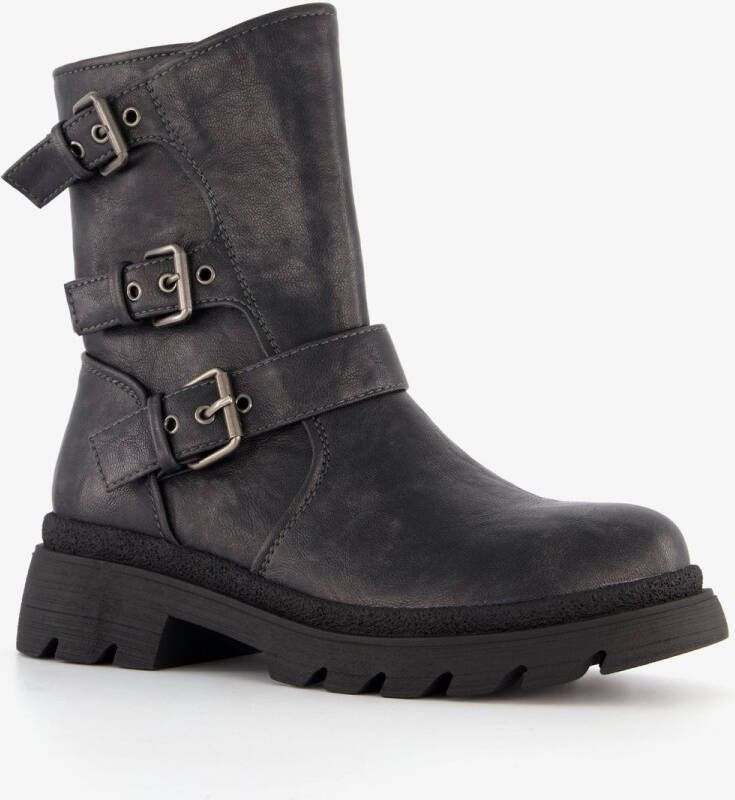 BLUE BOX dames biker boots met gespen grijs