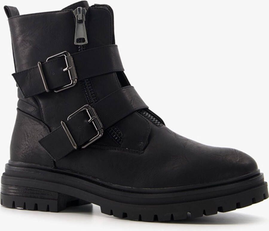 BLUE BOX dames biker boots met ritsen zwart