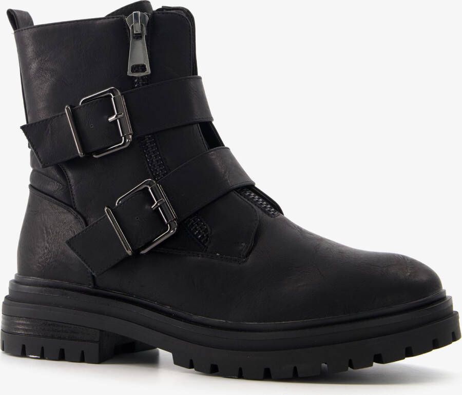 BLUE BOX dames biker boots met ritsen zwart