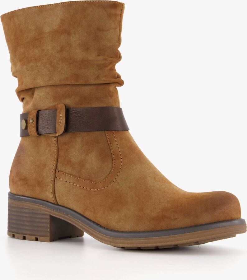 BLUE BOX dames boots met lage hak cognac