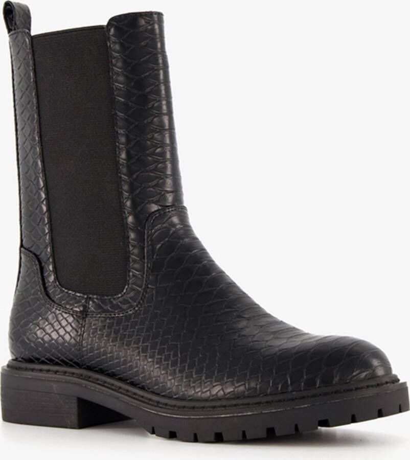 Blue Box dames croco chelsea boots zwart