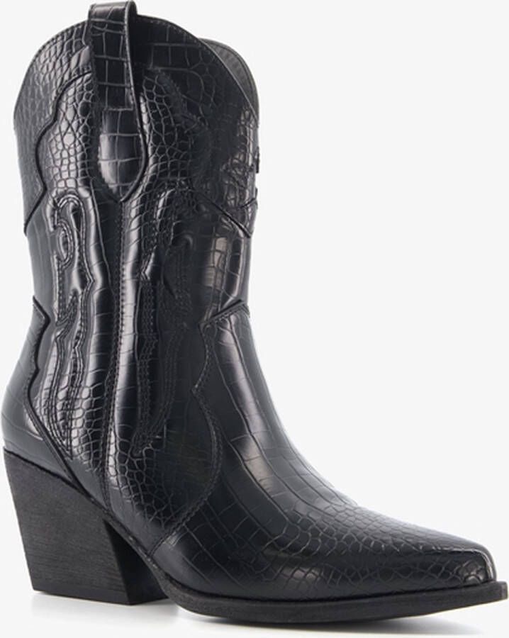 BLUE BOX dames croco cowboy western laarsjes zwart