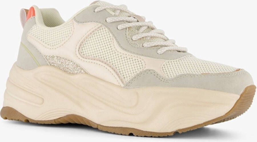 Blue Box dames dad sneakers beige met glitters