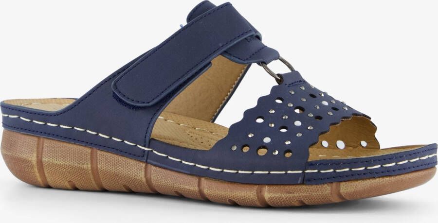 BLUE BOX dames slippers met perforaties blauw