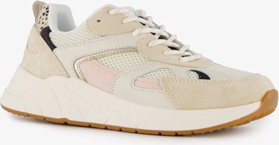 BLUE BOX dames sneakers beige met panterprint Uitneembare zool