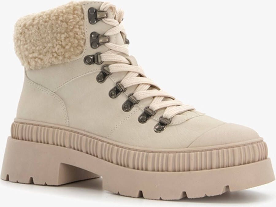 BLUE BOX dames veterboots beige met chuncky zool Uitneembare zool