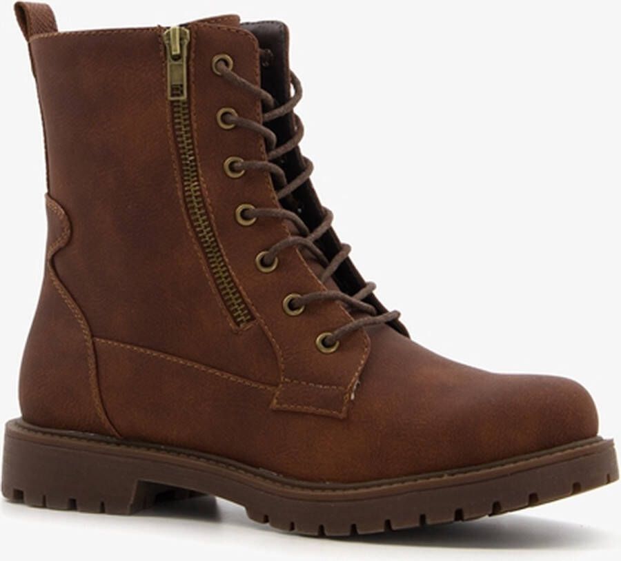 Blue Box dames veterboots cognac bruin