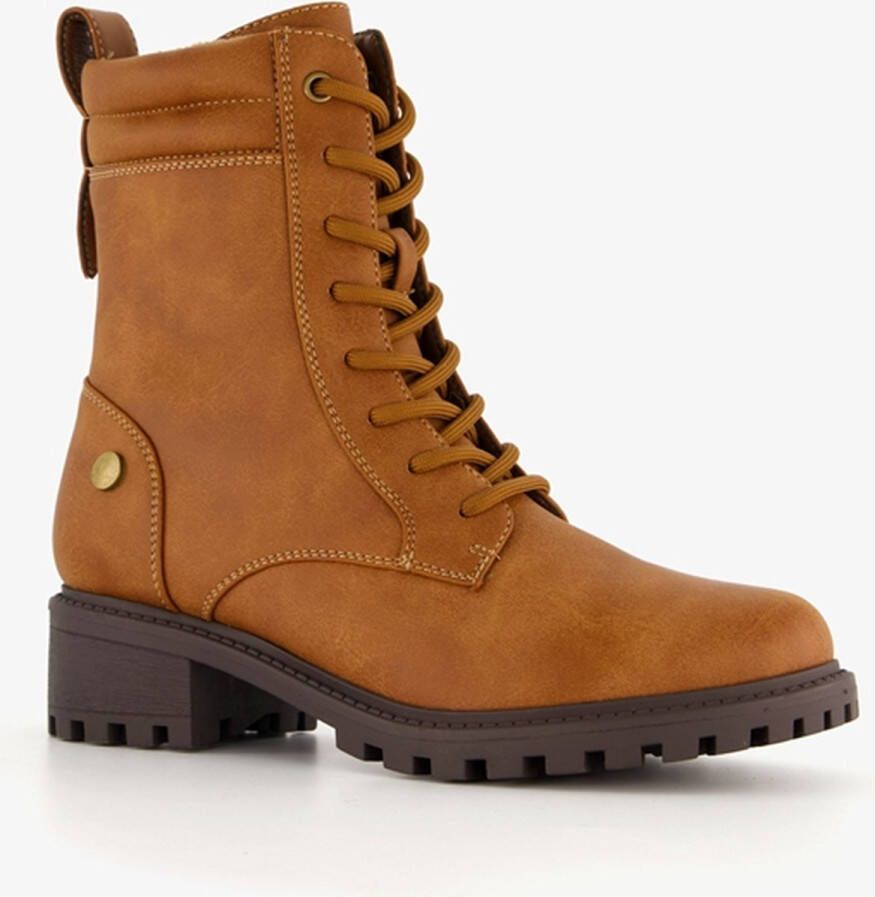 BLUE BOX dames veterboots cognac