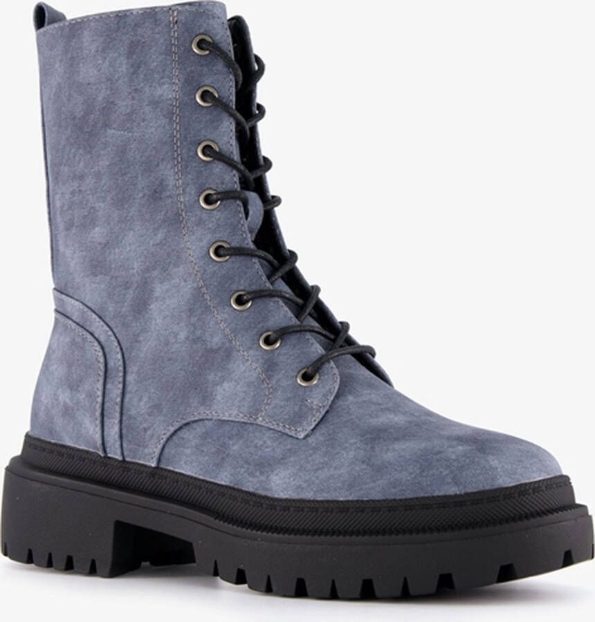 Blue Box dames veterboots denim blauw