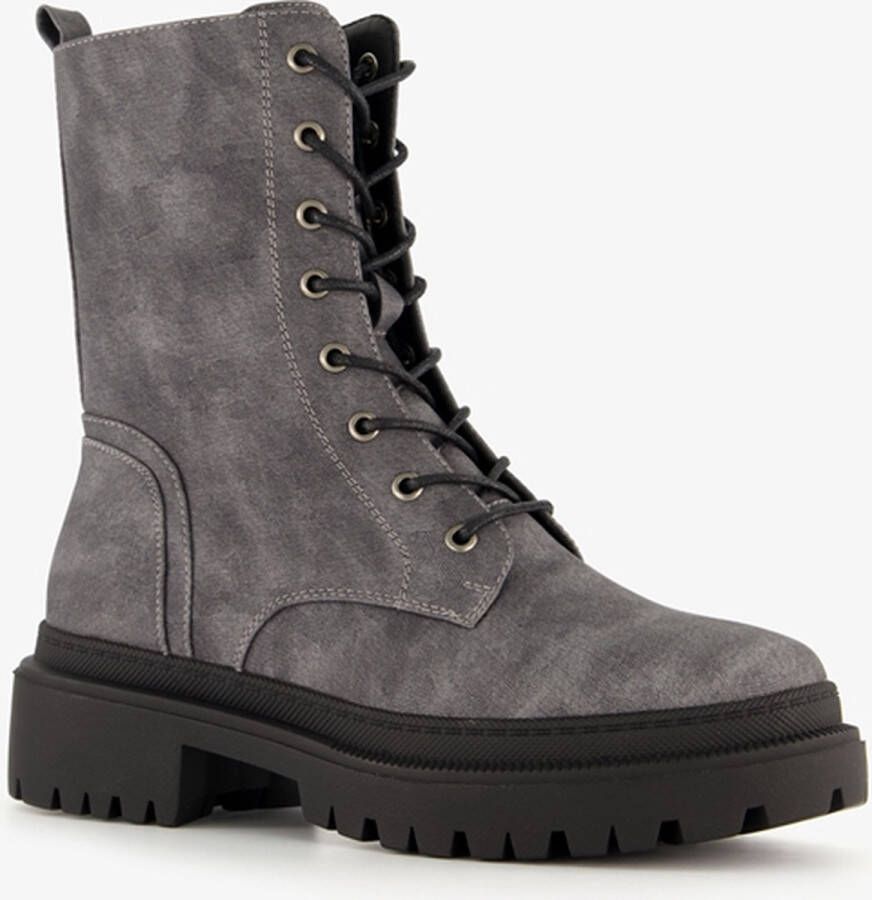 BLUE BOX dames veterboots grijs