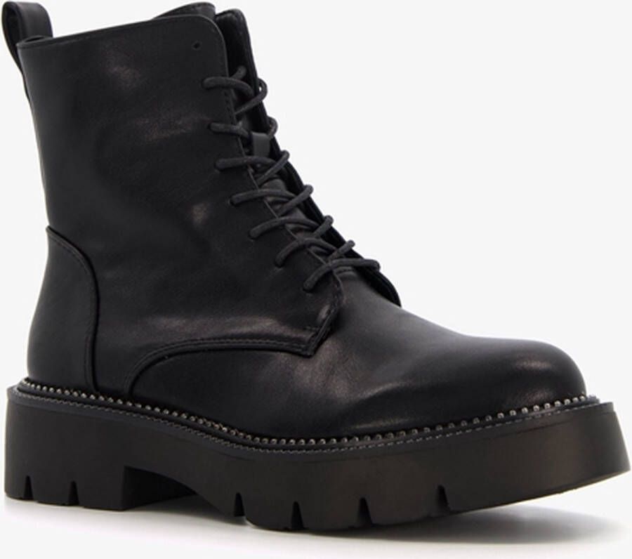 BLUE BOX dames veterboots met grove zool zwart